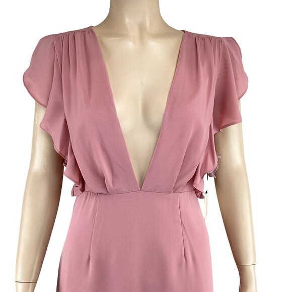 Superdown Revolve Dress Size Small Pink Deep V-Neck‎ Ruffle-Sleeve NWT - Picture 9 of 10